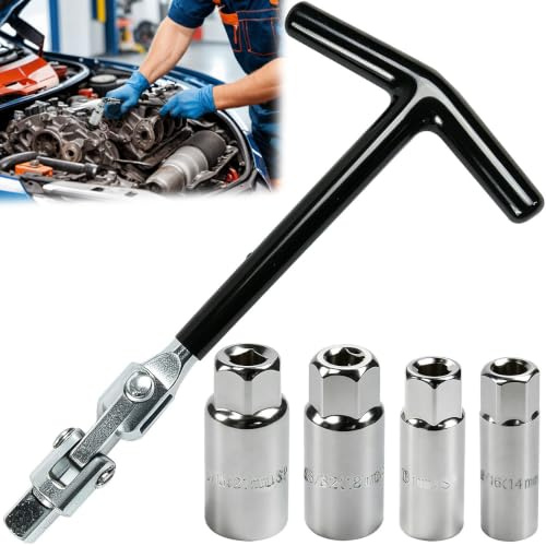 WANTOUTH 5-teilig Zündkerzenschlüssel Set 14/16/18/21mm Universal T-Griff Zündkerzen Steckschlüssel Kohlenstoffstahl Zündkerzennuss Zündkerzensteckschlüssel Zündkerzen Nuss für Auto Motorrad