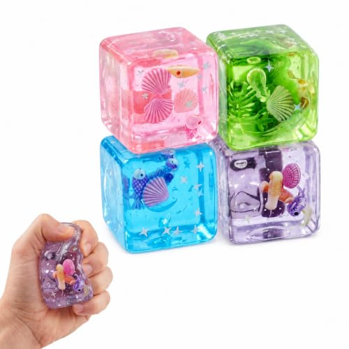 4er Set Stressball, Squishy Stressball, Quetschball Anti Stress Würfel, Squishy Ball Stress Ball Anti Stress Bälle, 3.5 cm Meereswürfel in Lila, Blau, Grün und Rosa