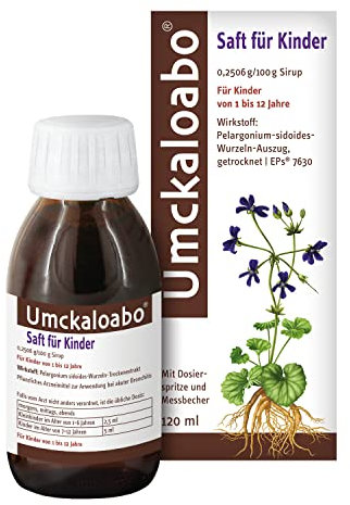 Umckaloabo Saft für Kinder ab 1 Jahr | 120 ml pflanzliches Arzneimittel bei akuter Bronchitis mit Symptomen wie Halsschmerzen, Schnupfen, Husten | bekämpft die Krankheitserreger, beschleunigt Heilung