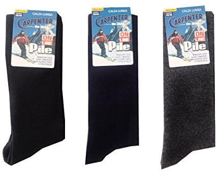 3 PAIA CALZE CALZINI UOMO LUNGHI CARPENTER IN PILE - TERMICHE TINTA UNITA SCI (nero, blu, grigio)
