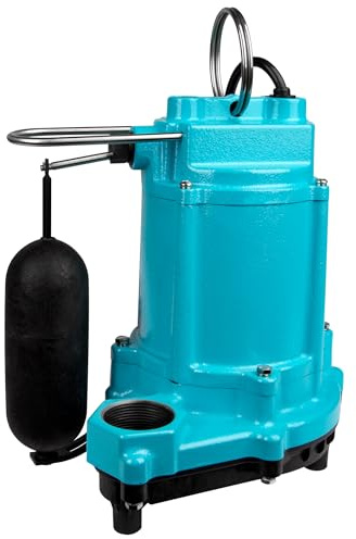 Little Giant 6EC-CIA-SFS 1/3 HP, 115-Volt, 3180 GPH Automatic Cast Iron Submersible Sump/Effluent Pump with Polypropylene Base, Integral Snap-Action Float Switch and 20-Ft. Cord, Blue, 506804