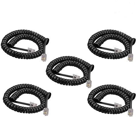 SINCODA 5 Pack 6Ft Uncoild /1.1 FT Modular Coiled Telephone Handset Cord for Telephone/Handset Black Curly Cord(Black)