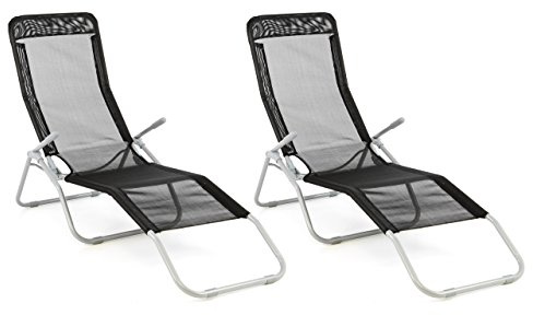 Nexos Trading Gartenliege 2er Set Bäderliege 160x48,5x100 cm Textilene 5kg Armlehne Stahlrahmen Relaxliege klappbar Kippliege bis 100 kg belastbar wetterfest pflegeleicht Farbe wählbar (schwarz)