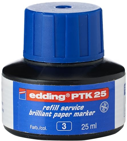 edding PTK 25 Nachfülltinte - blau - 25 ml - mit Kapillarsystem, ideal zum sauberen und unkomplizierten Nachfüllen von fast allen edding Brilliant Papiermarkern.
