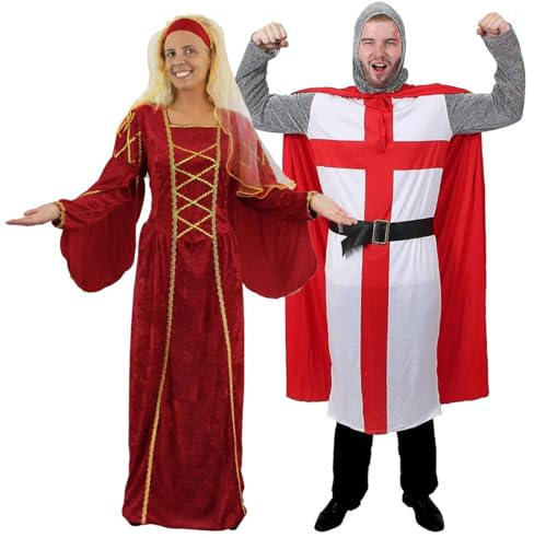 ILOVEFANCYDRESS Déguisement de Couple médieval avec pour Homme Un Costume de Chevalier Ainsi qu'une Longue Robe en Velour + Une Coiffe pour Femme. Ideal pour Les enterrements de Vie de garçon.