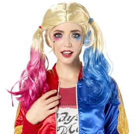 Rubie's Rubies Offizielle Harley Quinn Perücke für Erwachsene – Blonde Zöpfe mit pink-blauen Spitzen für