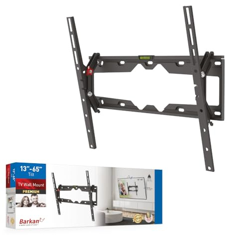 Barkan Support TV Mural pour écrans 19-65 Pouces, Inclinable, Poids Max. 50Kg, Serrure Automatique brevetée, Niveau à Bulle Inclus, pour LED OLED LCD, jusqu'à VESA 400x400