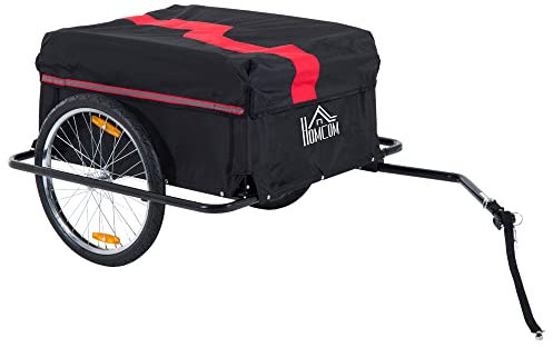 HOMCOM Two-Wheel Bicycle Large Cargo Wagon Trailer Oxford Fabric, Folding Storage, & Removable Cover, Red