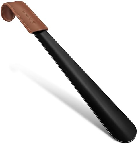 ZOMAKE Shoe Horn Long Handle for Seniors Men Women,Metal Long Shoehorn for Boots,16.5 Shoe Spoon Helper(Brown Handle)