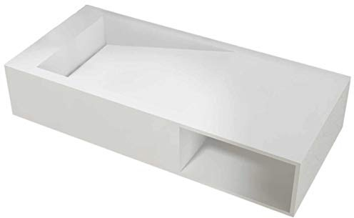 Bernstein Wand-Waschbecken PB2088-100 x 46 x 20 cm Weiß Matt - Mineralguss-Waschtisch Solid Stone - Hänge-Waschbecken mit Ablaufrinne und Ablagefach - Rechteckiges Waschbecken ohne Armaturenloch