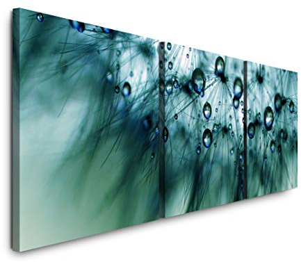 EAUZONE GmbH Blaue Blumenblüten 220 x 70cm - 3 Bilder je 70x70cm Bild XXL Panorama Deko Wandbilder auf Leinwand