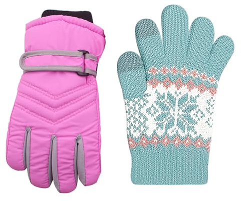 Guantes de esquí para niños y niñas, impermeables, térmicos, cálidos Rosa rosa claro 3-5 años