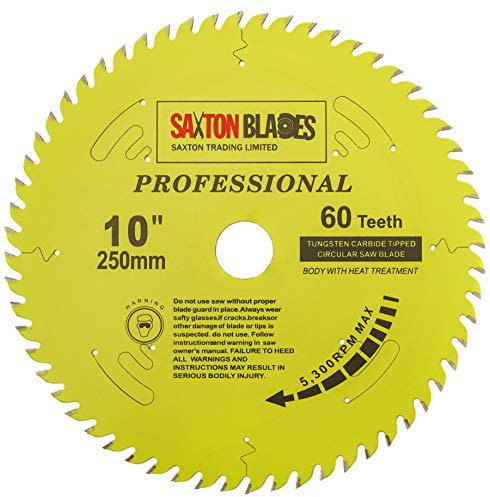 Saxton TCT25060TPRO Kreissägeblatt der Professional-Serie, 250 mm 60 T x 30 mm Bohrung, 16, 20, 25 mm und 25,4 mm Reduzierringe, kompatibel mit Bosch Makita Dewalt
