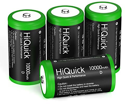 HiQuick 10000mAh D Rechargeable Batteries - 1.2V Huge Capacity Size D Battery, Ni-MH D Cell Batteries Pack of 4
