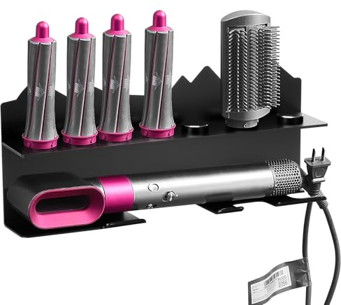 Kyrio Haartrockner-Wandhalterung für Dyson Haartrockner Airwrap Styler Lockenwickler und 7 Locken Barrels Curling Kit Organizer Rack Wandhalterung Ständer Organizer Edelstahl rose