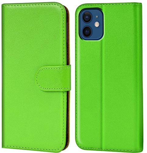 Verco Handyhülle für iPhone 12 Mini Hülle, Klapphülle für Apple iPhone 12 Mini Tasche PU Leder Flip Case Schutzhülle Brieftasche (5.4 Zoll) - Grün