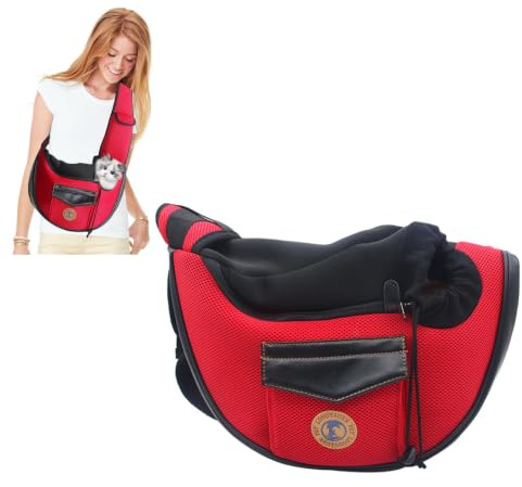 PETCUTE Tragetasche Hund Hundetasche für Kleine Hunde Tragbar Hände Frei Hundetragetasche Welpen Atmungsaktiv Mesh Transporttasche 9kg Rot
