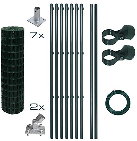 ESTEXO Schweißgitter Gartenzaun Set Komplettset Zaun Gartenzaunset Zaunset Drahtzaun Gitterzaun mit Aufschraubhülsen (1,0 x 10 m)
