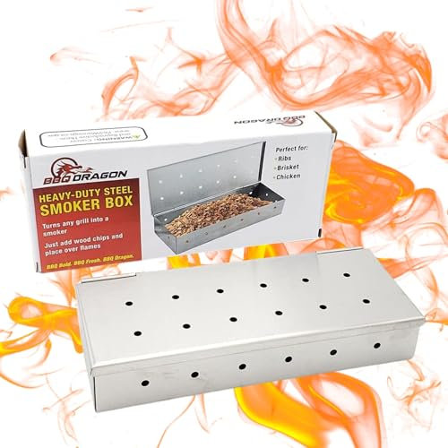 BBQ Dragon Smoker Box for Gas Grilling - Heavy-Duty Stainless Steel Smoker Box with Hinged Lid - Large Smoke Box for Gas Grill & Charcoal Grills - Premium Grill Smoker Box for Authentic BBQ Flavor