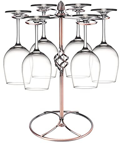 Tissting Portabicchieri da Vino, Elegante Portabicchieri da Tavolo con 6 Ganci, Design Retro Europeo, Materiale in Ferro, Organizzatore per Bicchieri, Perfetto per Casa, Bar, Ristoranti