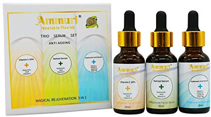 Sérum 20 % à la vitamine C 30 ml + sérum à l'acide hyaluronique 30 ml + sérum rétinal 2,5 % 30 ml pour le jour et la nuit