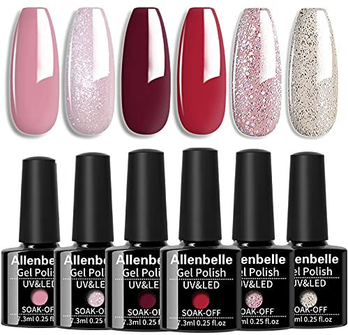 Allenbelle UV Nagellack Set - 6 Farben Gel Geschenkset, Shellac Nail Art, Soak Off LED (006)