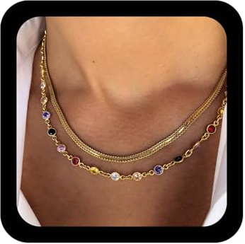 Inilbran Boho Bunte Strass Halskette Choker Geschichtet Regenbogen Kristall Halskette Kette Multi Farbe Halsketten Gold Schlange Kette Halskette Schmuck Für Frauen Und Mädchen