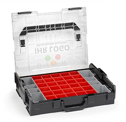 WFix Sortimo L-BOXX 102 Schwarz mit transparentem Deckel individuell anpassbar mit Ihrem Logo | Insetboxen-Set A3 | Sortierbox Kleinteile | Ideale Schraubenbox | Aufbewahrung Werkzeugkoffer LBOXX