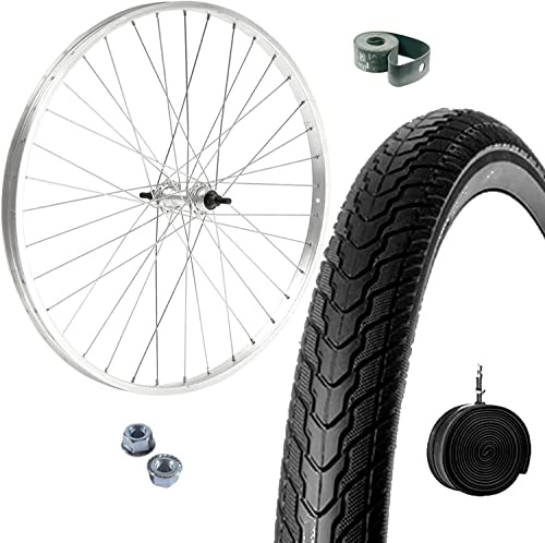 Ruota Posteriore Completa 26” x 1 3/8 per Bici City Bike/Olanda – Cerchio in Alluminio/Acciaio con Copertone e Camera d’Aria – Dadi di Fissaggio e Flap Inclusi