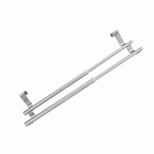Extendable Over Door Towel Rail 2 Tier Holder, Stainless Steel Tea Towel Rack for Kitchen and Bathroom Use (26.5-40cm)