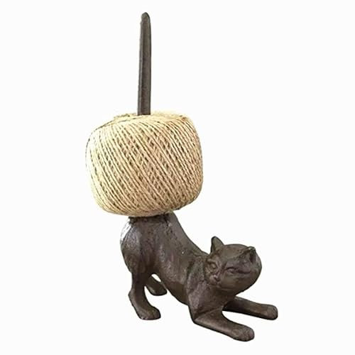 EatingBiting Vintage Metal Twine Holder Cast Iron Cat Twine Holder Natural Jute String Standing Paper Towels Holder, Kitchen Paper Stand with Non-Slip Base for Kitchen Bathroom Home Deco