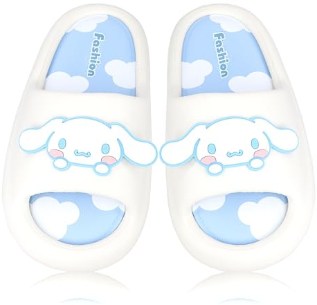 Roffatide Anime Cinnamoroll My Melody Kuromi Scivoli per le donne Sandali da doccia antiscivolo per il bagno Pantofole in gomma con stampa di mucca Scivoli per la casa Bianco 35-36