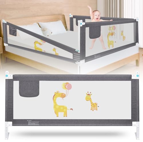 Wholede 150CM Barrera Seguridad Niños Cama, Barra para Cama Niños, Barandilla Cama Niño Protección contra Caídas, Altura Ajustable, Tipo de Cama Universal (1 Lado)