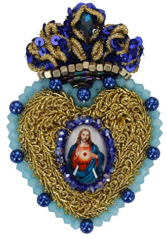 Kreuz Patches Lady of Guadalup Applique Mexican Art Badge Jesus Emblem Flaming Milagro Heart Sew on (C)