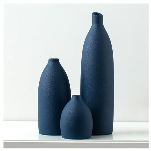 Mdaolv Matte Blue Vase Set Navy Blue Decor Coastal Decor Vases for Kitchen Island Living Room Office Table Fireplace Mantle Decorations & Bathroom Shelf Decor Centerpiece Table Decorations Ceramic