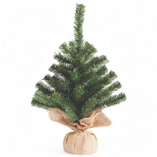MIJOMA - Mini sapin de Noël enchanteur, sapin de Noël artificiel dans des sacs en jute, élégant et décoratif, sûr stable avec des aiguilles douces, parfait pour une atmosphère chaleureuse, 35 cm de