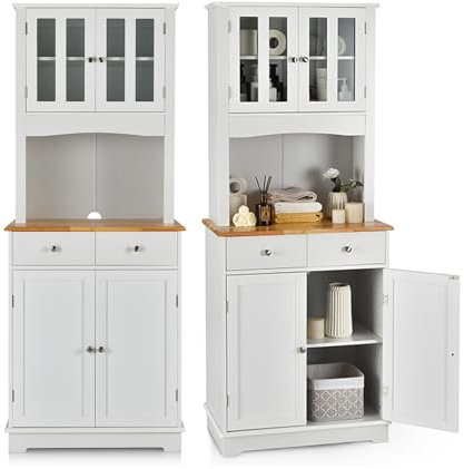 KOMFOTTEU Credenza Alta da Cucina 170 cm con Ante e 2 Cassetti, Mobile Portaoggetti con Dispositivo Antiribaltamento e Ripiani Regolabili, Armadio a Buffet per Sala da Pranzo, Soggiorno (Bianco)