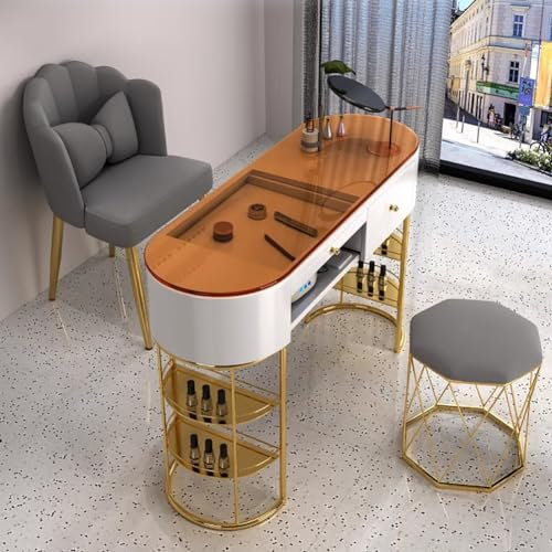 BOYITES Mesa De Manicura De Vidrio Templado Independiente, Estación De Trabajo De Tecnología De Uñas De Arte Moderno, Equipo De Taller De Manicura Profesional, Cabina De Manicura Ensamblada,100cm