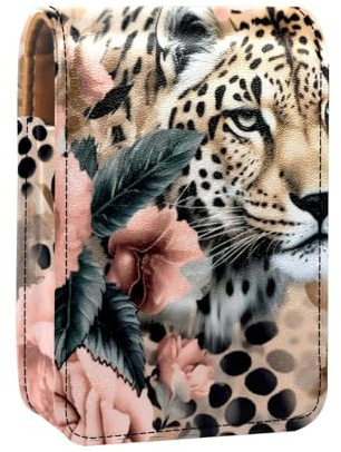 Étui à Rouge à lèvres,Trousse de Maquillage Portable,Organisateur de Maquillage,Motif de Fleurs imprimé léopard Animal