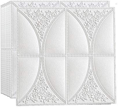 10 pièces Papier Peint Brique Autocollant Mural Panneaux muraux Auto-adhésifs imperméable Mousse PE 3D Type de Colle Forte,Blanc