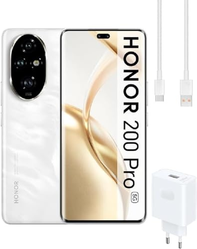 Honor 200 Pro + Chargeur 100W, Smartphone 5G, 12Go+512Go, Écran AMOLED 6,78, Batterie 5200mAh, Triple Appareil Photo 50 MP, Double SIM, Android 14, Blanc