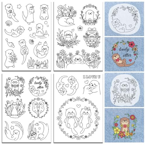 peacoblue Stickvorlagen Wasserlöslich für Anfänger 4 Sheet Fluss Tiere with 29pcs Muster, Wash Away Stick and Stitch Auflösbares Stickereipapier für Handnähbegeisterte Frauen Erwachsene | 4 Blatt Stickvorlagen mit 29 Stück, Aufbügelbare Stickhilfe zum Abwaschen für Handstickerei Anfänger und Kreative