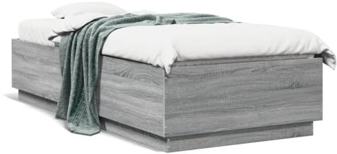 Bulliing Bettgestell mit LED Jugendbett Led Bettgestell Betten Bettrahmen Bed Frame Grau Sonoma 90x200 cm Holzwerkstoff
