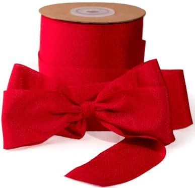 Sinbeon Geschenkband Rot, 3.8cm Breit 23m Schleifenband Rotes Band Weihnachten Chiffonband Stoff Satinband Deko für Hochzeit Geschenkverpackung Blumenstrauß Party Heim