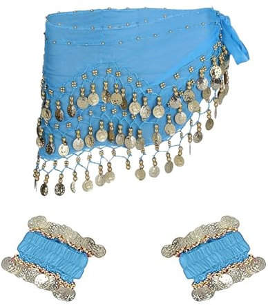 XDGBGFN Bauchtanz Hüfttuch mit Armband, Damen Bauchtanz Accessoires Gürtel Chiffon Hüfttuch Bauchtanz Hüfttuch Gürtel (DE/NL/SE/PL, Alphanumerisch, Einheitsgröße, Regular, Regular, Blau)