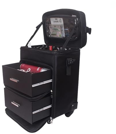 MIAOMI Schwarzer Kosmetikkoffer, Rollkoffer für Make-up, Reisekoffer für Make-up, Künstlerkoffer, Kosmetik-Organizer mit Schubladen, Kosmetikkoffer auf Rollen aus Canvas