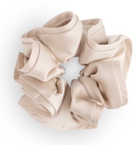 SXQLYH Haargummis Scrunchies Satin für Damen,Zopfgummi,Dreidimensionales Styling-Haargummi Weich Elastisch Skrunschis Groß,Damen Pferdeschwanzhalter Haarband Für Frauen Dickes Langes Haar (BEIGE)