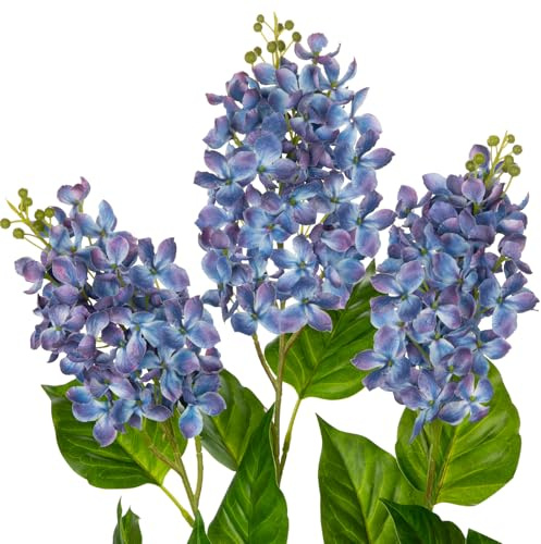 Briful Künstliche Fliederblumen 77cm – 3er Set Seidenblumen Flieder Deko für Hochzeit, Vase, Frühling – Blaue Kunstblumen Wie Echt für Tischdeko, Blumengesteck