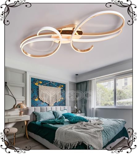 WSXEDC L80cm Deckenlampe LED Chrom - Deckenleuchte 64W Dimmbare 3000K-6000K Modern Wohnzimmerlampe Designer Beleuchtung Energiespar Deckenleuchte für Wohnzimmer Schlafzimmer Esszimmer Küche (Gold)