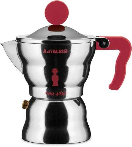 Alessi, Caffettiera Espresso di Design, Corpo in Alluminio, Manico e Pomolo in Resina Termoplastica, 1 Tazza